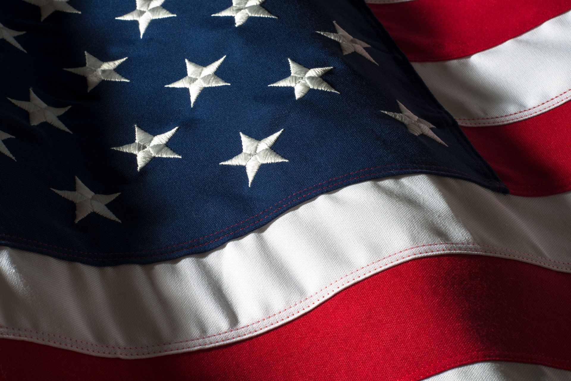 American Flag Studio Shot Close Up Waving